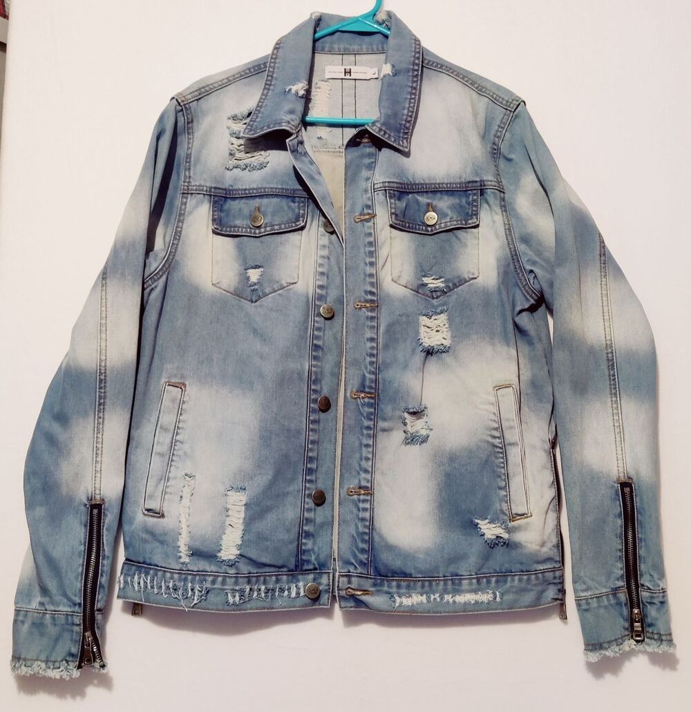 RARE HGA "NOT TODAY SATAN" Jean Jacket Size Large Zippered Sleeves Distressed